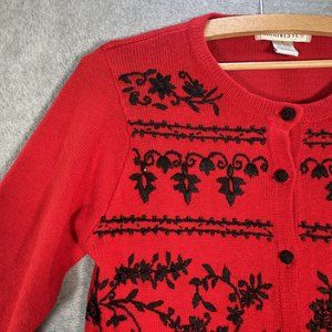 Arriveste Swater Cardigan Womens Small Red Black beads Academia Witchy